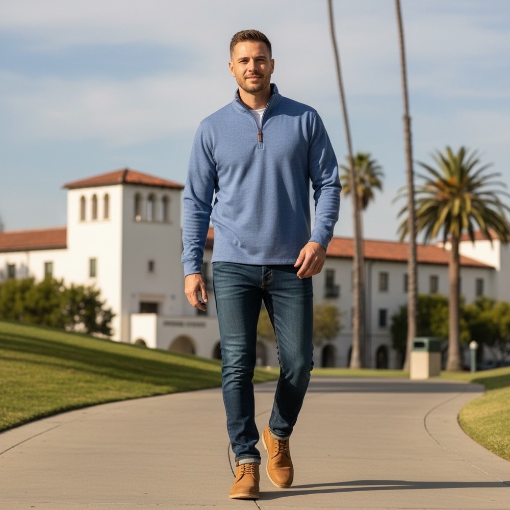 Fundamental Coast Mens Blue Heather Quarter Zip Pullover Sweater XXL‎ FCS23-K2